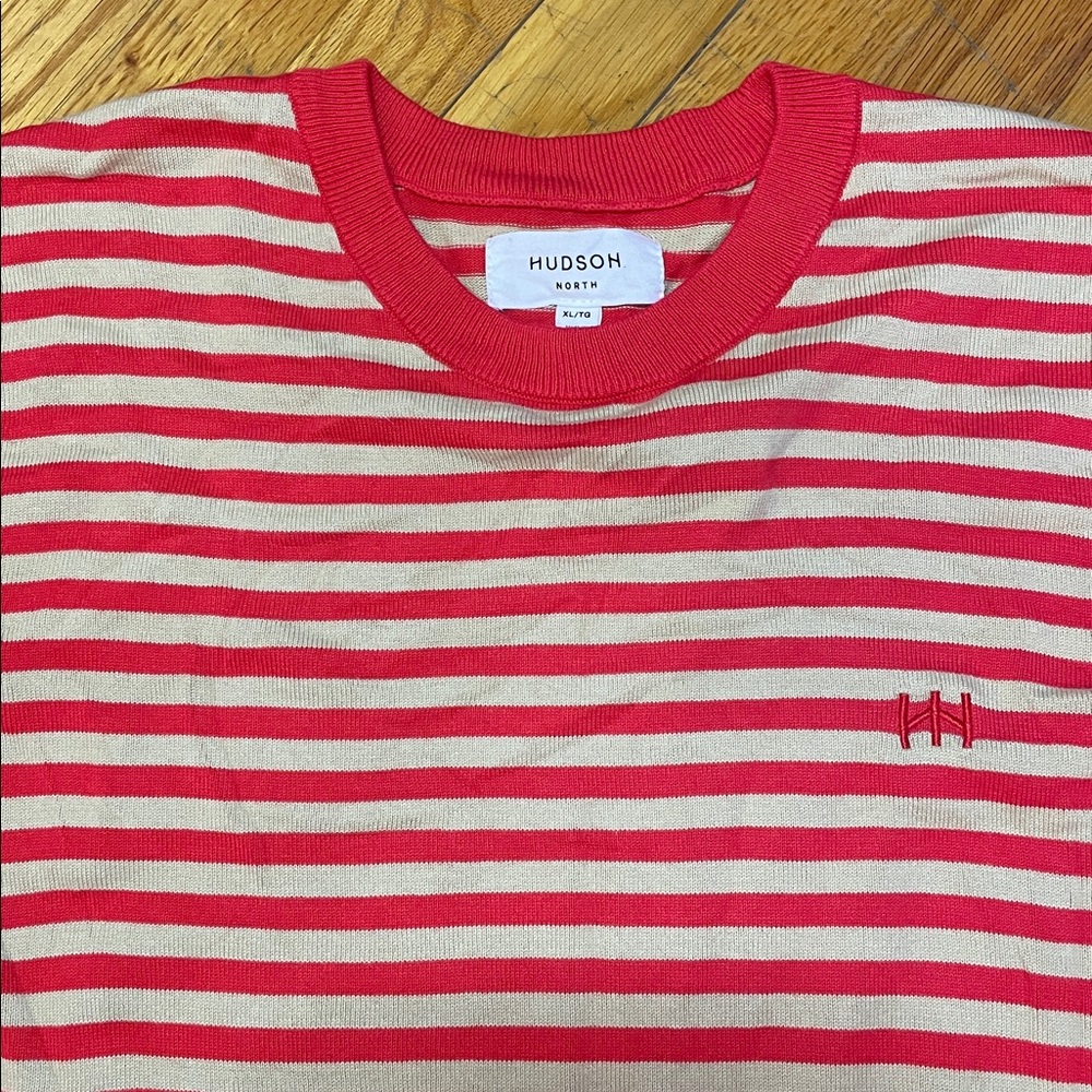 HUDSON NORTH Men’s Striped Crewneck Knit Sweater Cottage Coastal Preppy